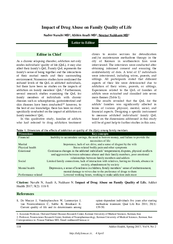 (PDF) Impact of Drug Abuse on Family Quality of Life