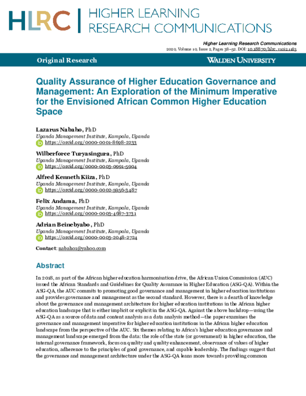 (PDF) Quality Assurance of Higher Education Governance and Management ...