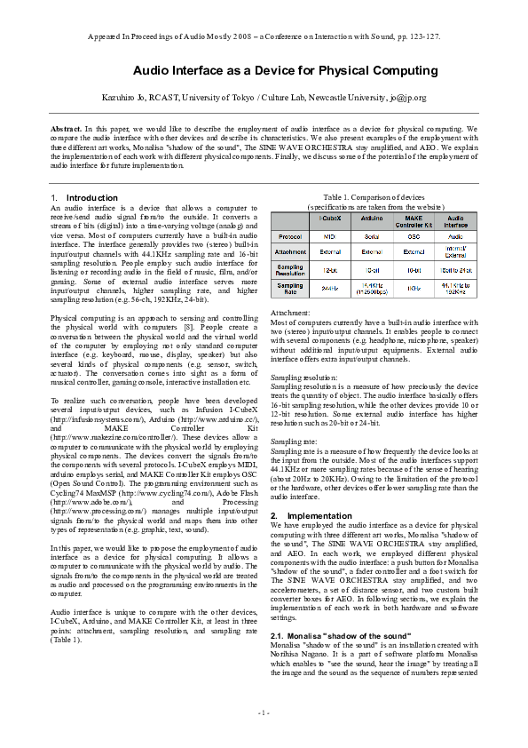 (PDF) Audio Interface as a Device for Physical Computing