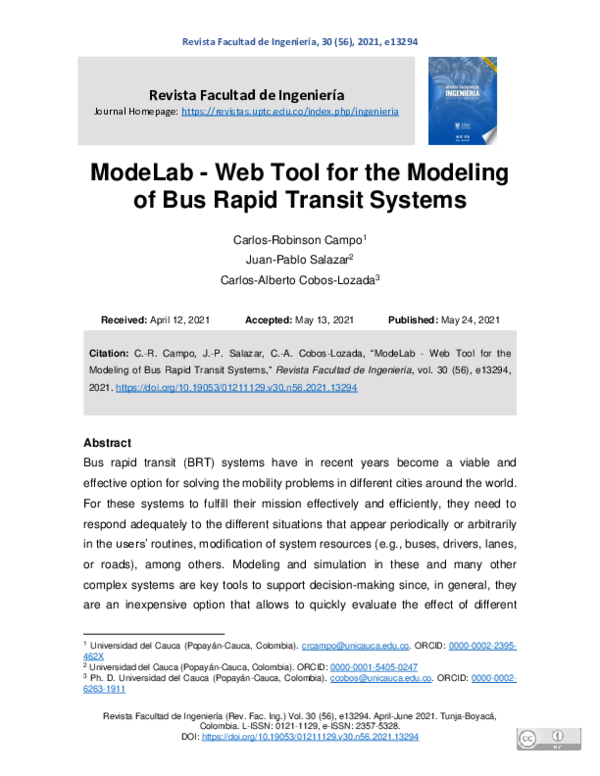 (PDF) ModeLab - Web Tool for the Modeling of Bus Rapid Transit Systems