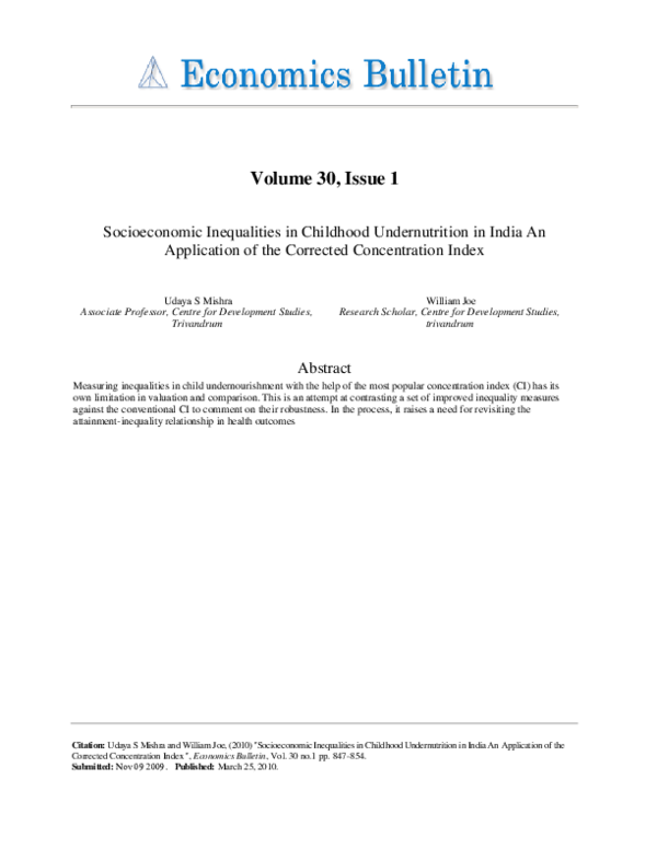 (PDF) Socioeconomic Inequalities in Childhood Undernutrition in India ...