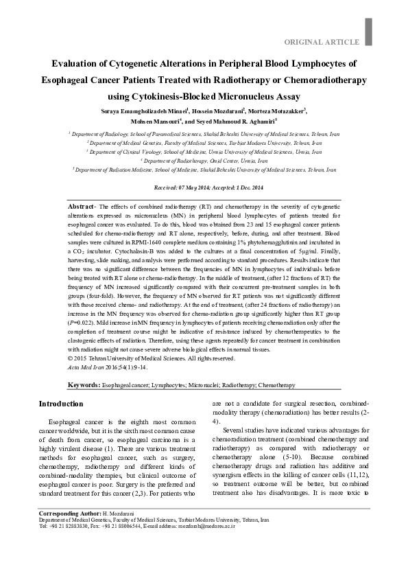 (PDF) Evaluation of Cytogenetic Alterations in Peripheral Blood ...