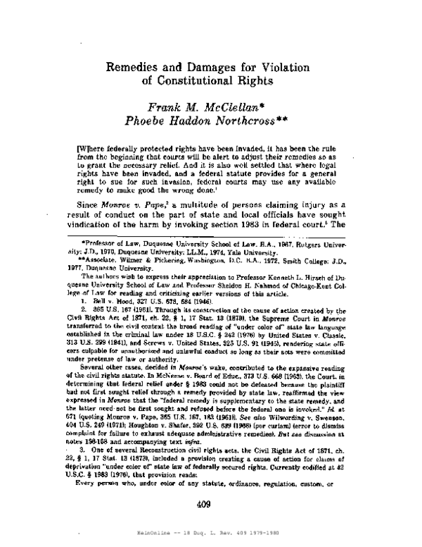 (PDF) Remedies and Damages for Violation of Constitutional Rights