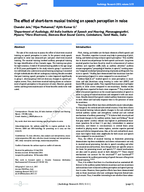 (PDF) The effect of short-term musical training on speech perception in ...