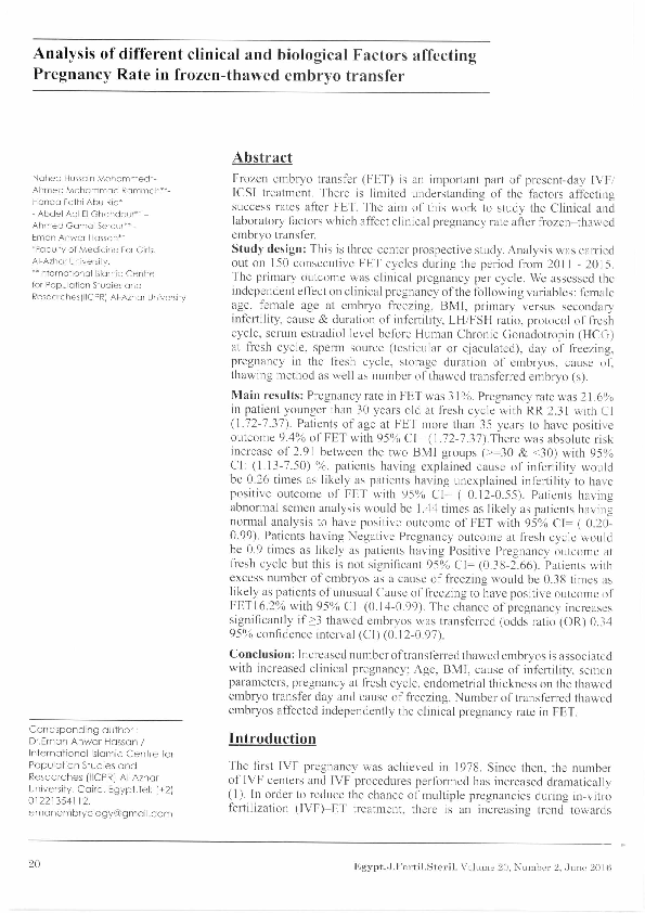(PDF) Analysis of different clinical and biological Factors affecting ...
