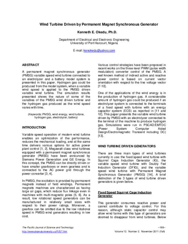 (PDF) Wind Turbine Driven by Permanent Magnet Synchronous Generator