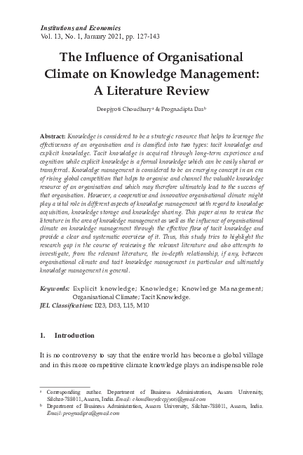 (PDF) The Influence of Organisational Climate on Knowledge Management ...