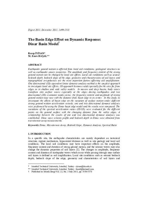 (PDF) The Basin Edge Effect on Dynamic Response: Dinar Basin Model