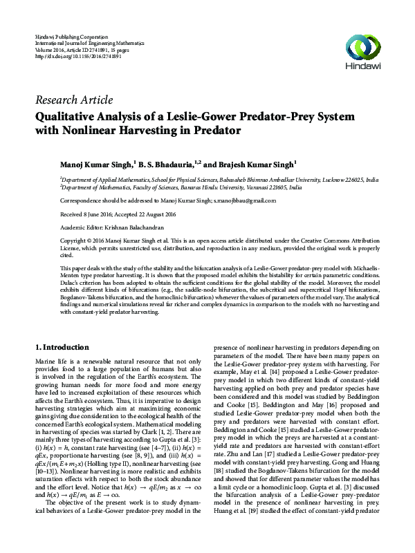 (PDF) Qualitative Analysis of a Leslie-Gower Predator-Prey System with ...