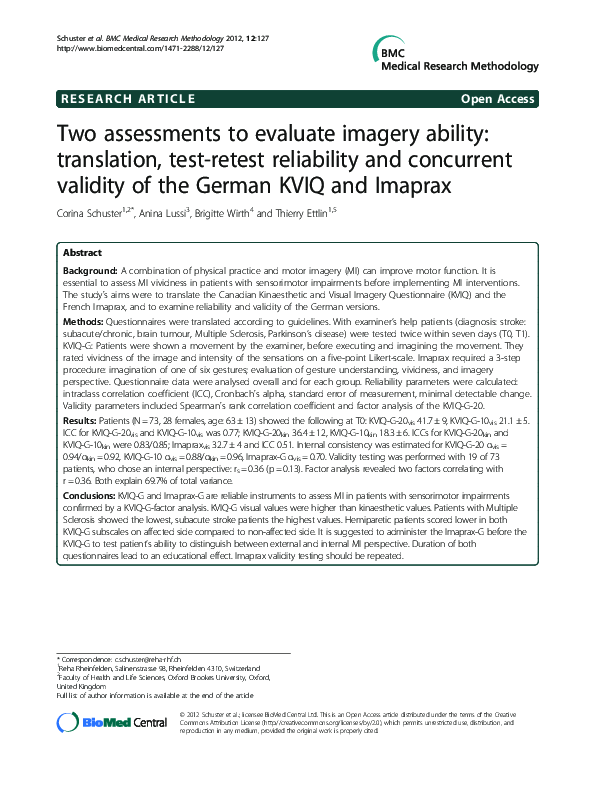 (PDF) Two assessments to evaluate imagery ability: translation, test ...