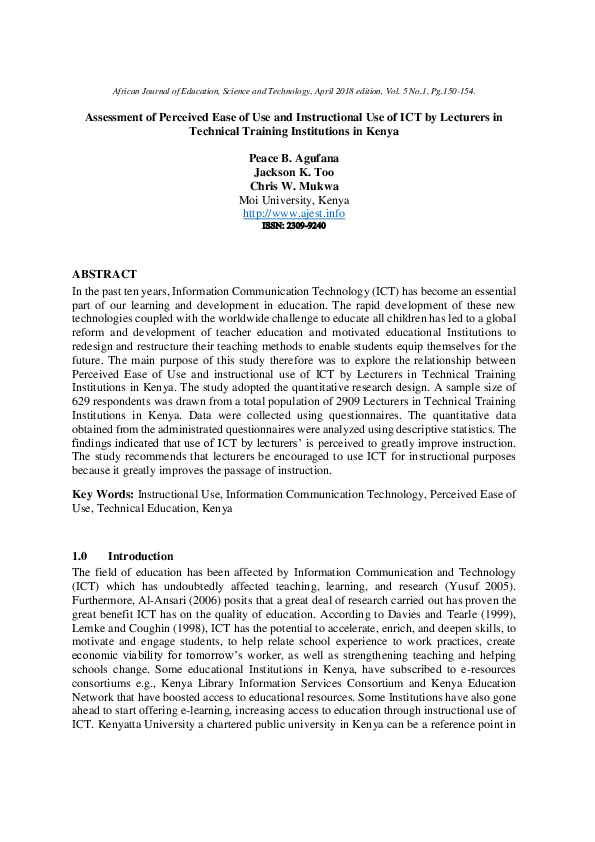 (PDF) Assessment of Perceived Ease of Use and Instructional Use of ICT ...
