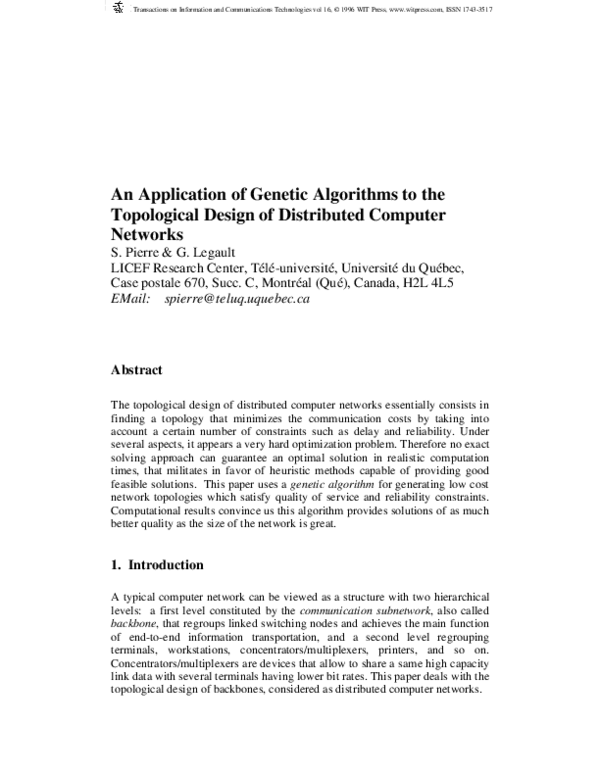 (PDF) An Application of Genetic Algorithms to the Topological Design of ...