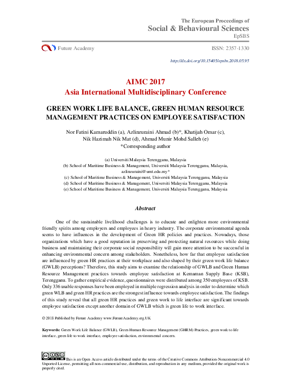 (PDF) Green Work Life Balance, Green Human Resource Management ...