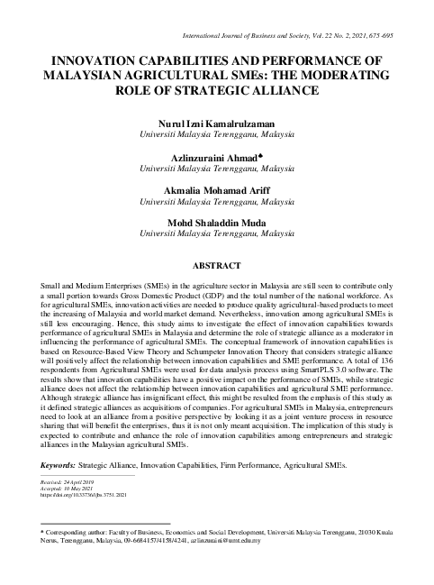 (PDF) Innovation Capabilities and Performance of Malaysian Agricultural ...