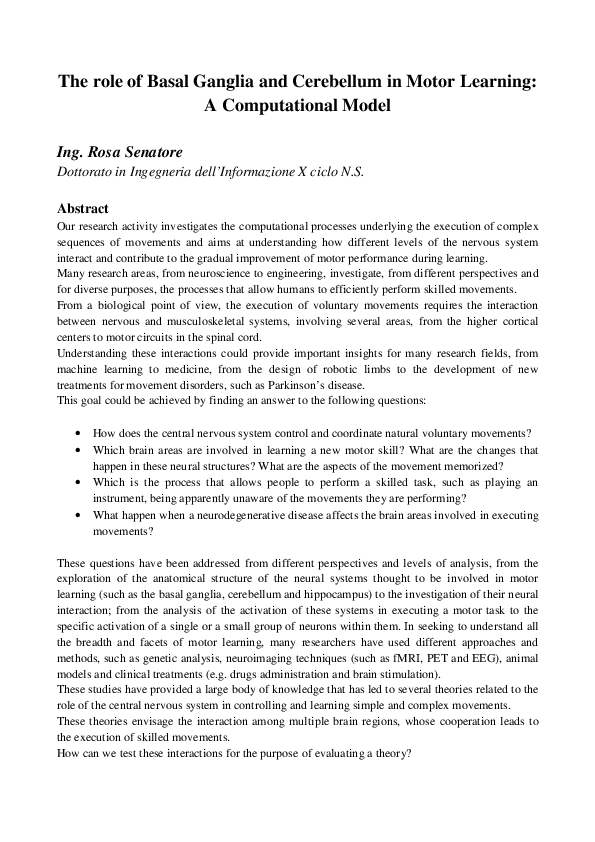 (PDF) The role of basal ganglia and cerebellum in motor learning. A ...