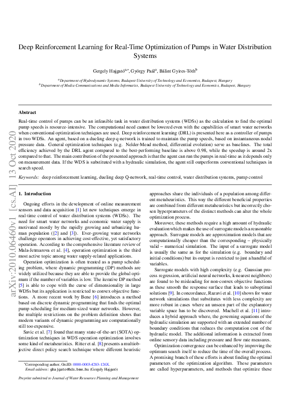 (PDF) Deep Reinforcement Learning for Real-Time Optimization of Pumps ...