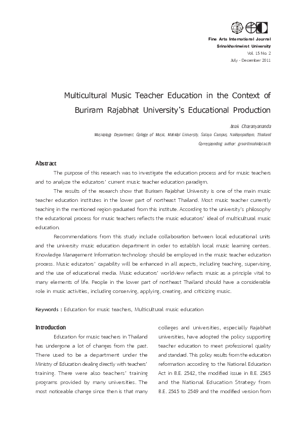 (PDF) Multicultural Music Teacher Education in the Context of Buriram ...