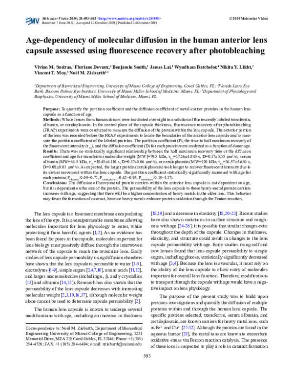 (PDF) Age-dependency of molecular diffusion in the human anterior lens ...