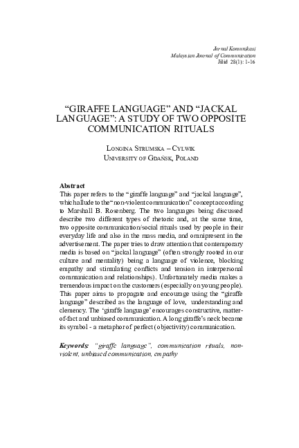 (PDF) “Giraffe Language” and “Jackal Language”: A Study of Two Opposite ...