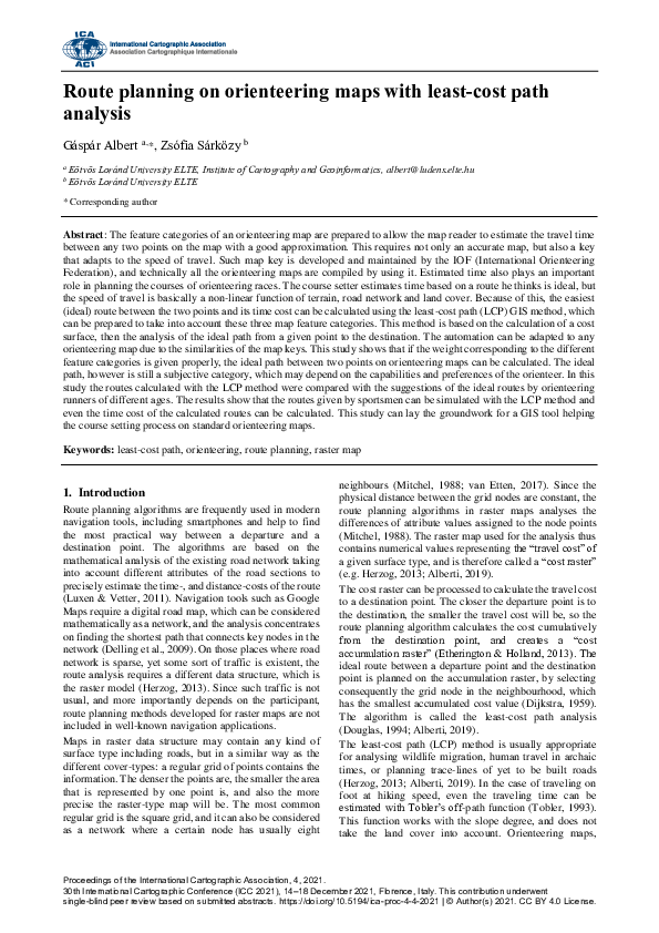 (PDF) Route planning on orienteering maps with least-cost path analysis