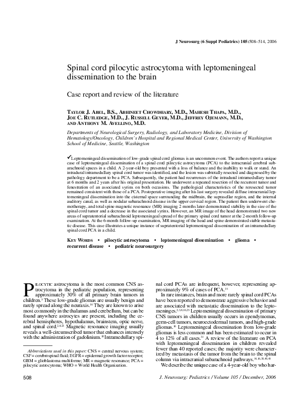 (PDF) Spinal cord pilocytic astrocytoma with leptomeningeal ...