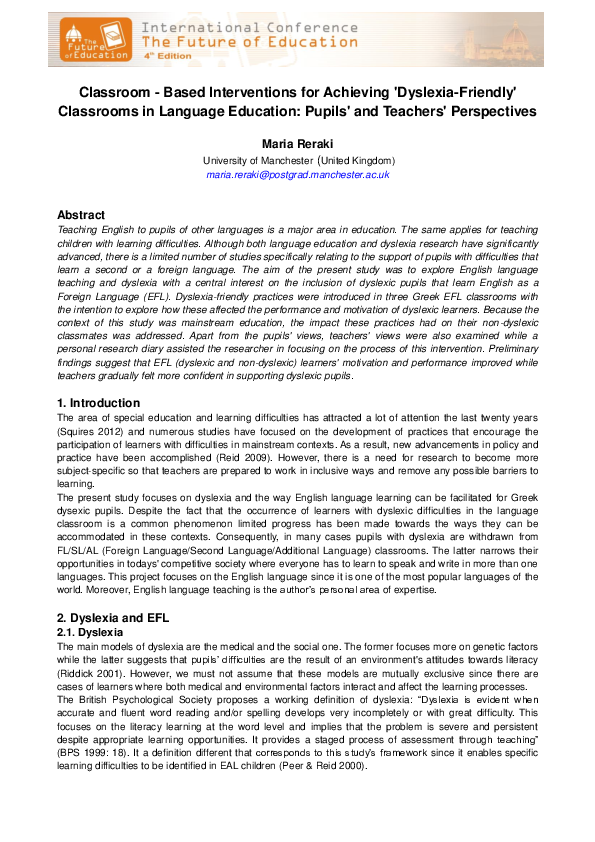 (PDF) Classroom - Based Interventions for Achieving 'Dyslexia-Friendly ...