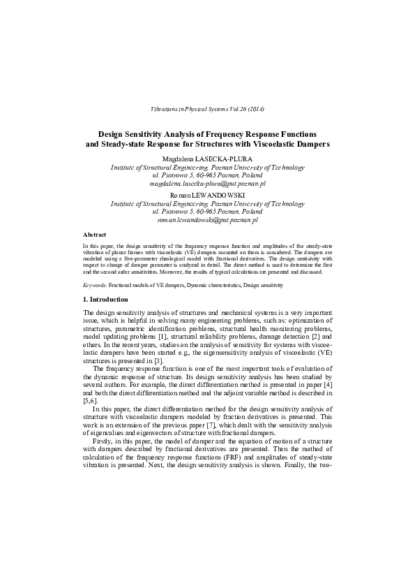 (PDF) Design sensitivity analysis of frequency response functions and ...