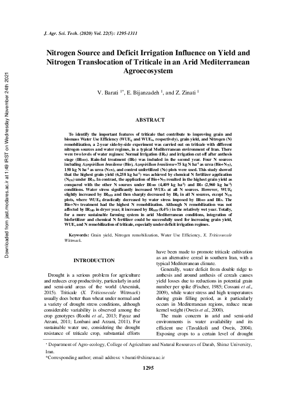 (PDF) Nitrogen Source and Deficit Irrigation Influence on Yield and ...