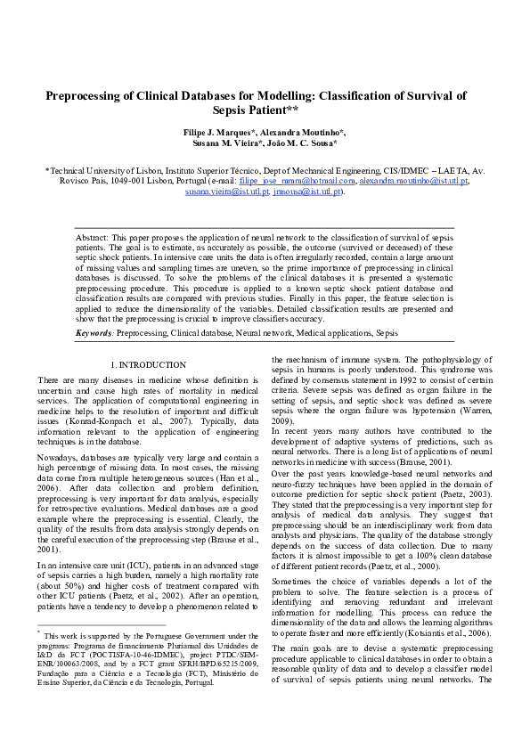 (PDF) Preprocessing of Clinical Databases for Modelling ...
