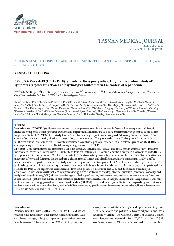 (PDF) Life AfTER covid-19 (LATER-19): a protocol for a prospective ...