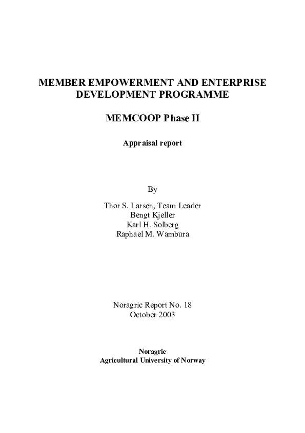 (PDF) Member Empowerment and Enterprise Development Programme : MEMCOOP ...