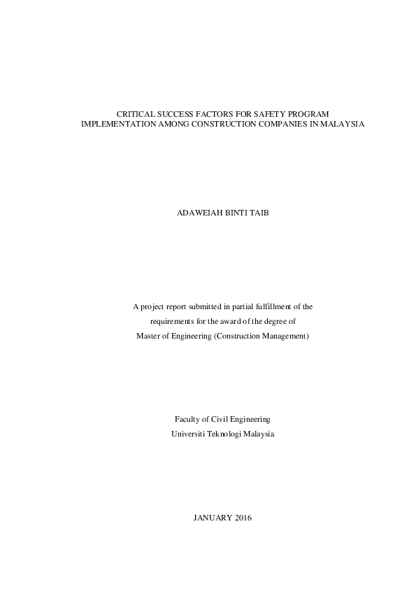 (PDF) Critical success factors for safety program implementation among ...