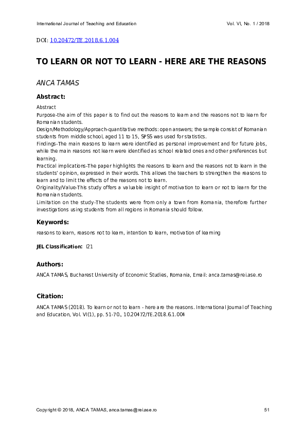 (PDF) To Learn or Not to Learn - Here Are the Reasons