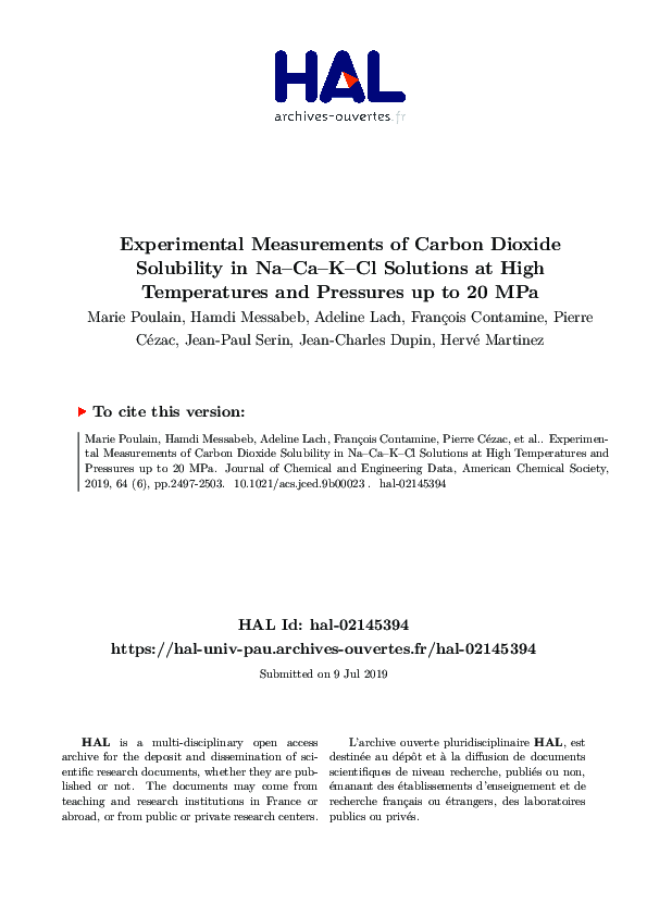(PDF) Experimental Measurements of Carbon Dioxide Solubility in Na–Ca–K ...