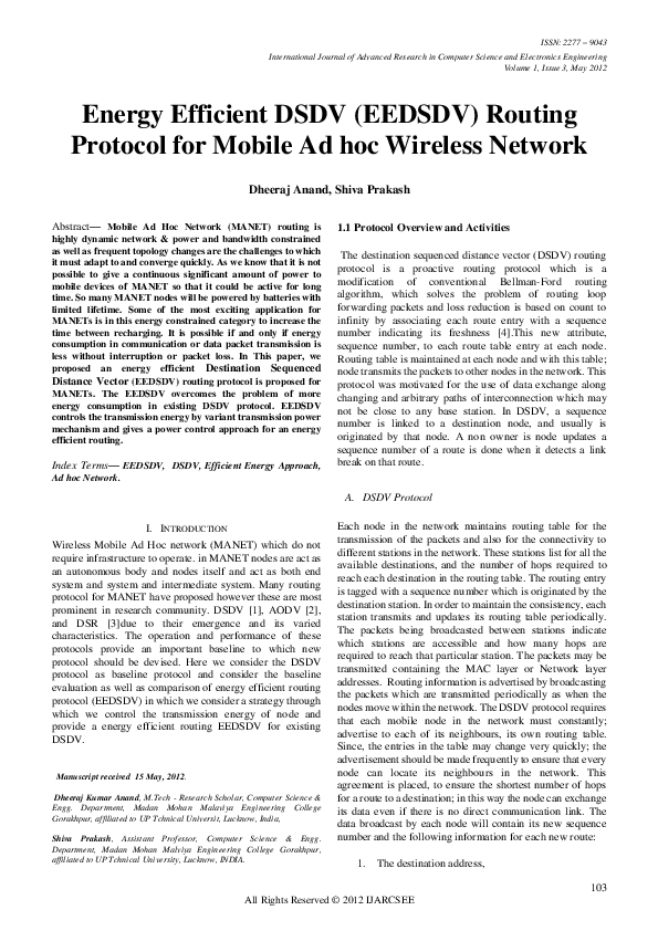 (PDF) Energy Efficient DSDV (EEDSDV) Routing Protocol for Mobile Ad hoc ...