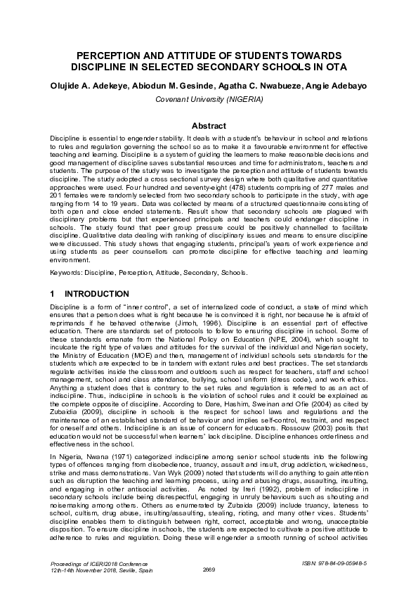 (PDF) Perception and Attitude of Students Towards Discipline in ...