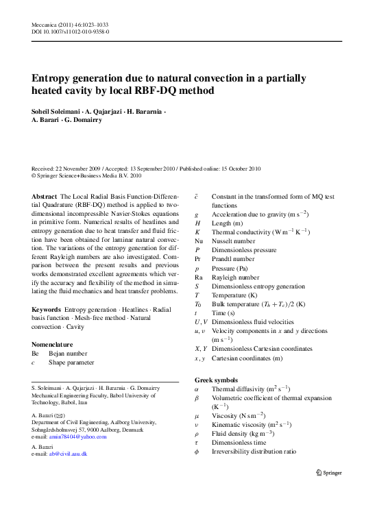 (PDF) Entropy generation due to natural convection in a partially ...