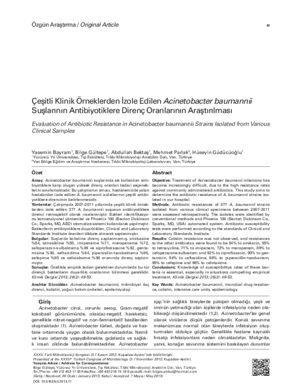 (PDF) Evaluation of Antibiotic Resistance in Acinetobacter baumannii ...