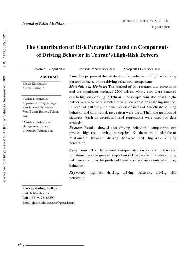 (PDF) The Contribution of Risk Perception Based on Components of ...