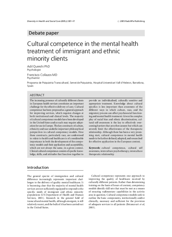 (PDF) Cultural competence in the mental health treatment of immigrant ...