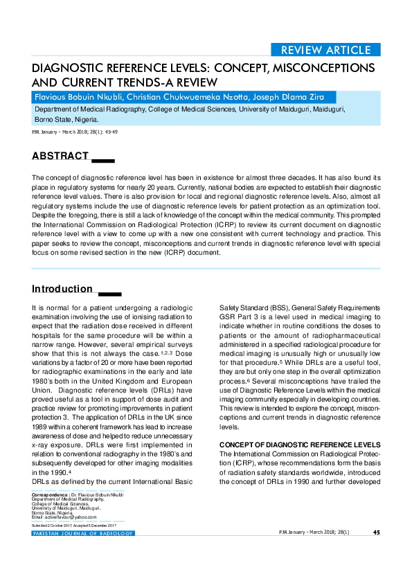 (PDF) Diagnostic Reference Levels: Concept, Misconceptions and Current ...