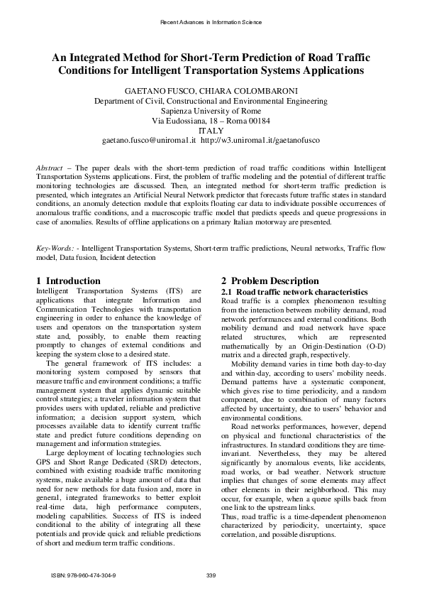 (PDF) An integrated method for short-term prediction of road traffic ...