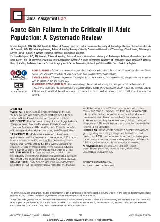 (PDF) Acute Skin Failure in the Critically Ill Adult Population