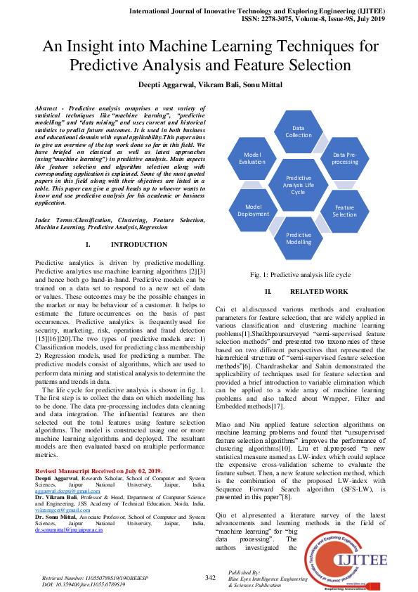 (PDF) An Insight into Machine Learning Techniques for Predictive ...
