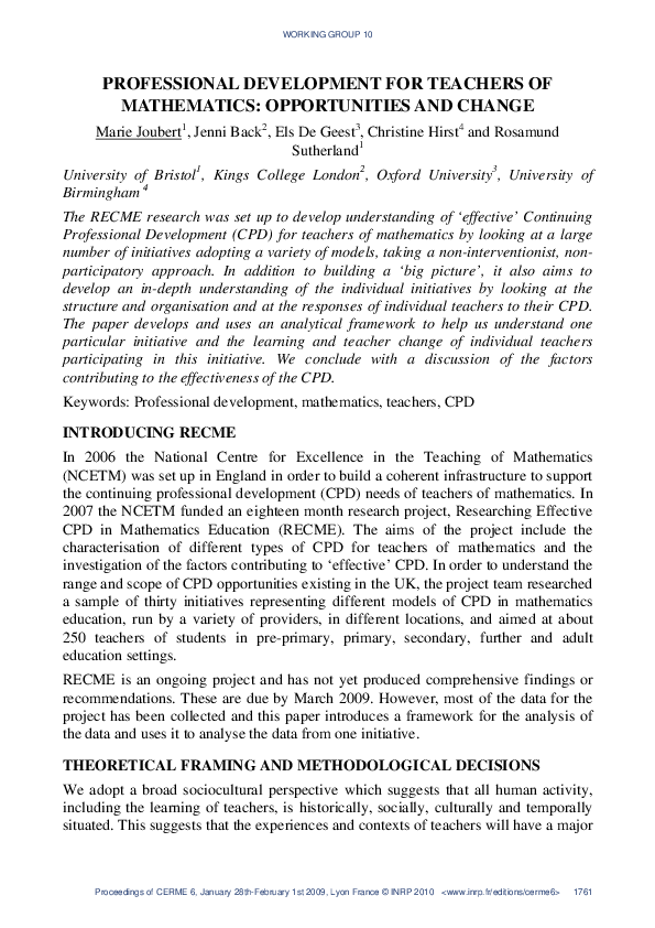 (PDF) Professional development for teachers of mathematics ...