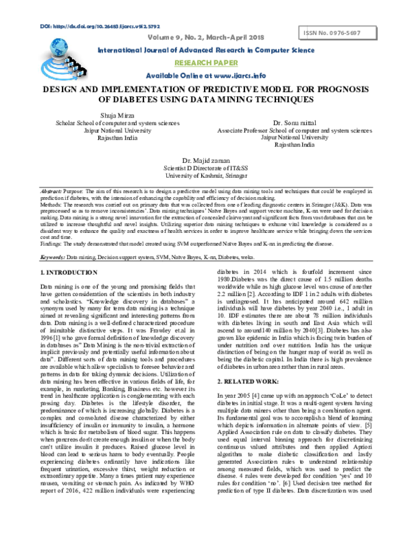 (PDF) Design and Implementation of Predictive Model for Prognosis of ...
