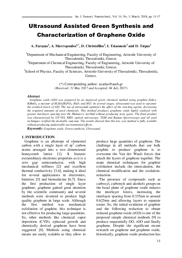 (PDF) Ultrasound Assisted Green Synthesis and Characterization of ...