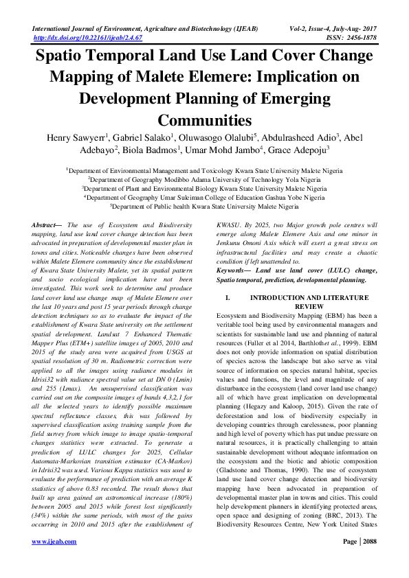 (PDF) Spatio Temporal Land Use Land Cover Change Mapping of Malete ...