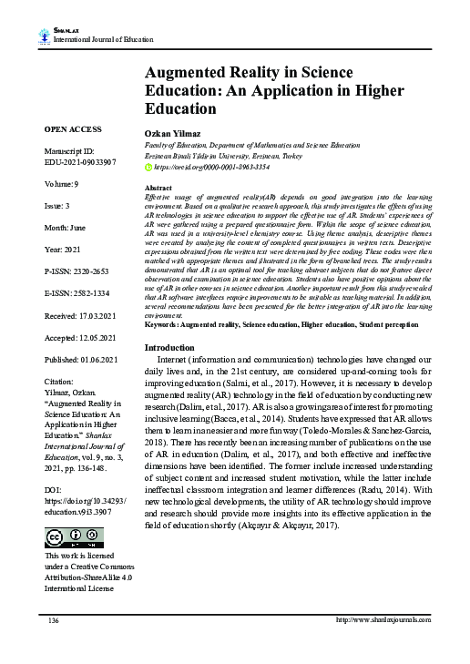 (PDF) Augmented Reality in Science Education: An Application in Higher ...