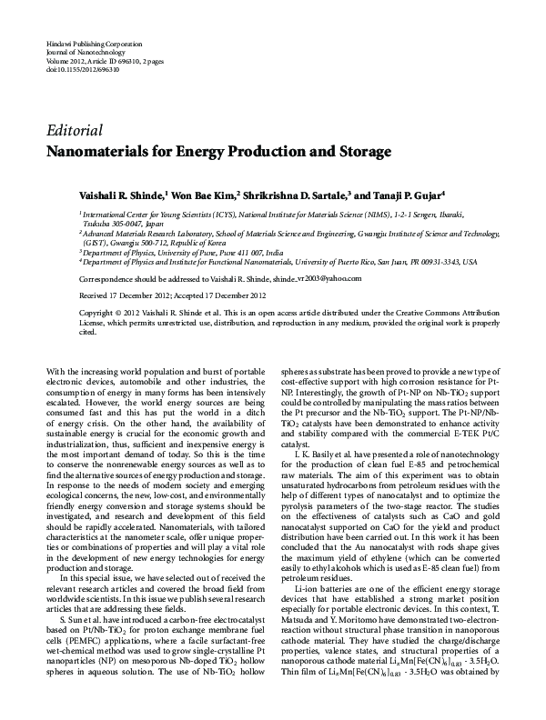 (PDF) Nanomaterials for Energy Production and Storage